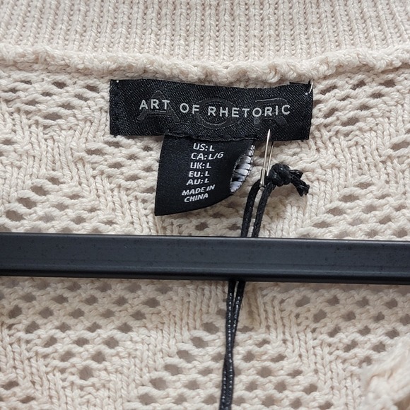 Art Of Rhetoric Mens Large‎ Ivory Cream Button Up Sweater Short Sleeve Crochet - Picture 2 of 8